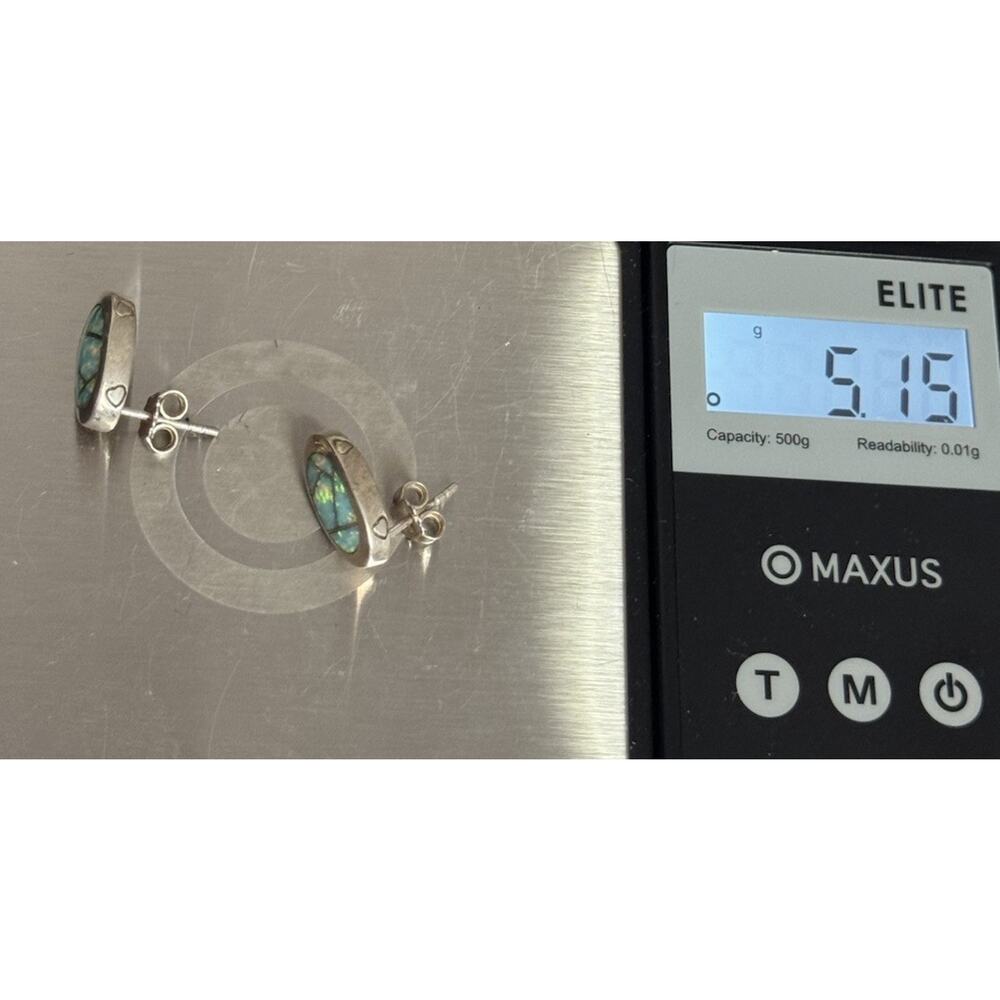 Vintage Navajo AD Sterling Silver 925 Opal Stud Earrings 5.15G/0.6in - Picture 5 of 5
